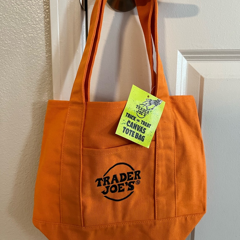Trader Joe's Orange Halloween Canvas Tote Bag
